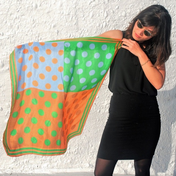 Vintage Accessories - Vintage 1960s Colorful Polka Dot Silk Scarf